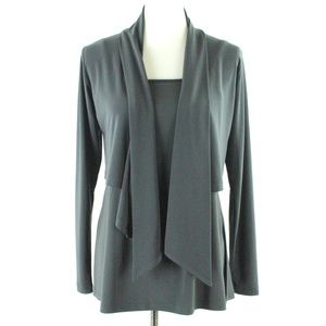 Simpli Canada Dove Grey 2 Pc Camisole Open Front Waterfall Crop Cardigan 8